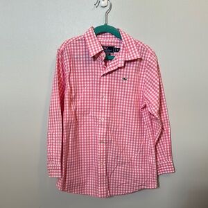 Vineyard Vines Pink Gingham Whale Shirt boy size 6
